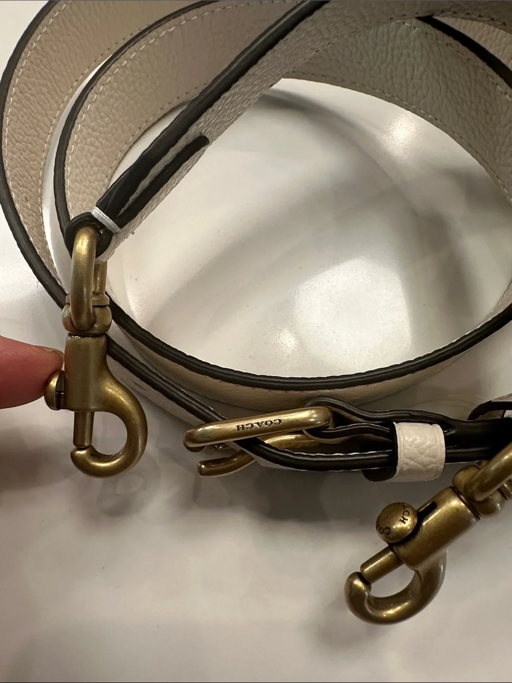 NWOT-Coach Leather Crossbody Replacement Strap in Off-White & Antique Brass